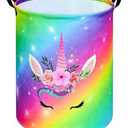 Unicorn Laundry Basket Hamper Large Sized Round Storage Basket Waterproof Bin Collapsible Laundry Basket for Room Organizer, Bedroom Nursery Playroom Clothes (43.3L+62.9L)