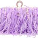 ZAKIA Women's Real Natural Ostrich Feather Tote Evening Dress Bag Shoulder Bag Party Money Bag Wallet Clutch (X-light Purple)