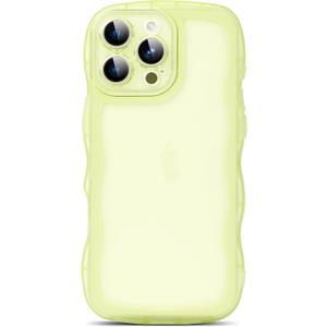 Compatible with iPhone Xs Max Case 6.5", Cute Kawaii Curly Wave Frame Shape Soft Silicone Shockproof Protective Phone Cover for Women Girls, Clear/Yellow, Pack of 2 