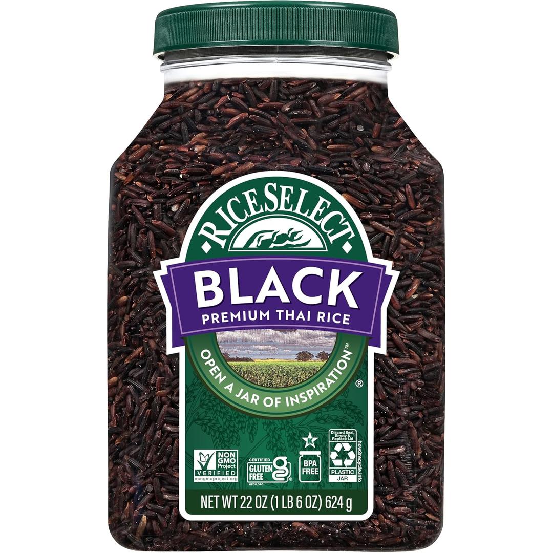 RiceSelect Black Rice, Whole-Grain Rice | Fiber-rich rice for stovetop, easy to cook, versatile pantry staple, gluten-free, vegan, kosher, non-GMO, 22-ounce jar (EXP 08/31/26)