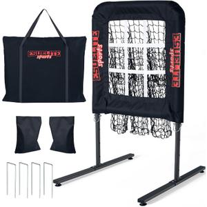 9 Hole Pitching Net with Strike Zone, Baseball Softball Pitching Target Adjustable Height Portable Indoor Outdoor Training Equipment for Pitchers of All Levels, Coaches, and Players