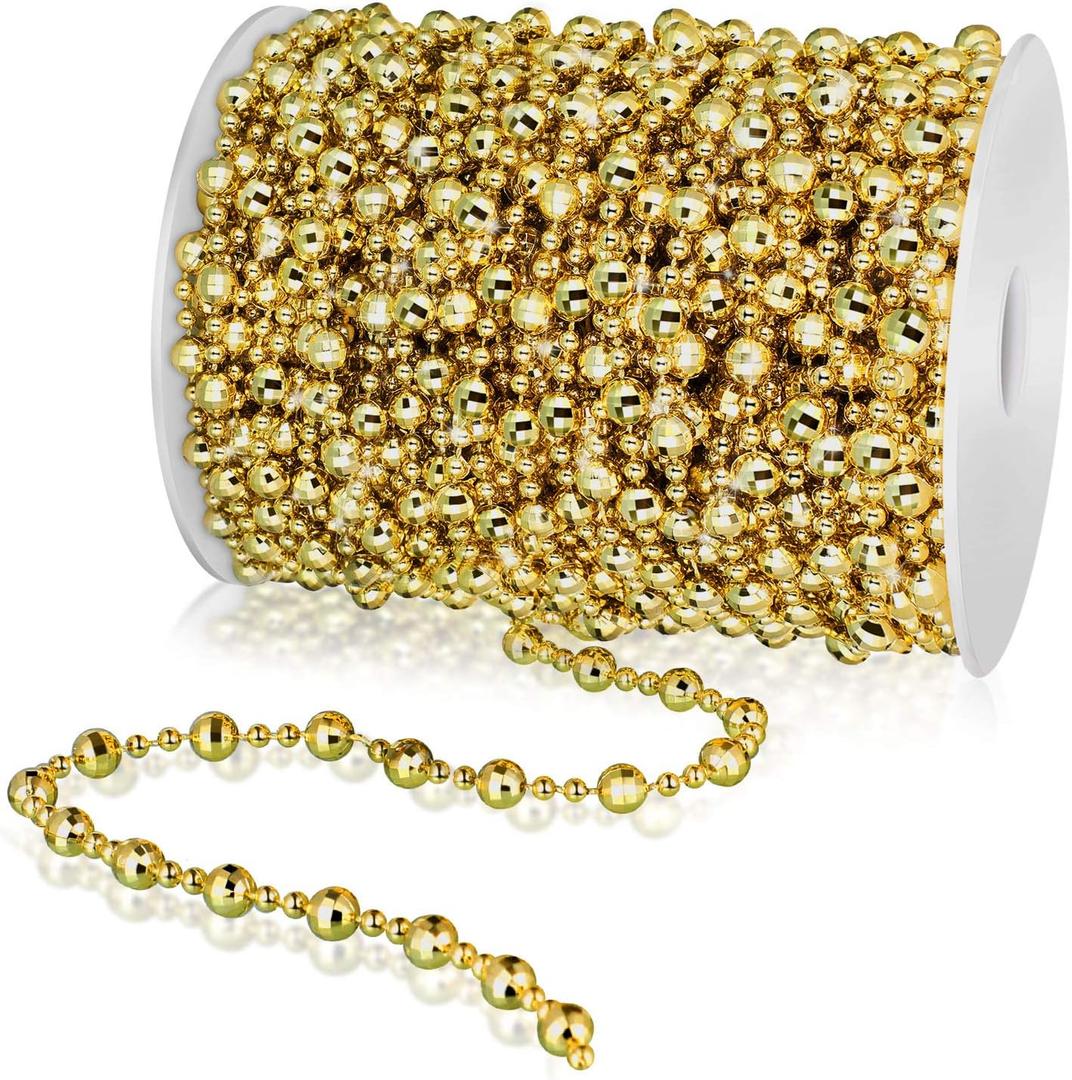 99 Feet Artificial Pearls Beads Garland Chain Christmas Tree Beads Faux Pearl Beaded Trims for Wedding Christmas and DIY Supplies (Gold)