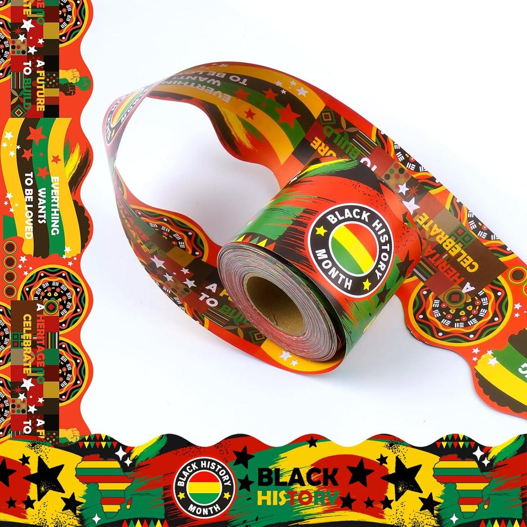 6 x 72ft Black History Month Bulletin Board Border Decoration Kente Cloth Trim Irregular Two-Sided Printed Paper for Classroom Poster African American Celebration Party School Decor