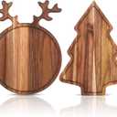 Umigy 2 Pcs Christmas Charcuterie Boards Christmas Tree Wooden Cutting Board with Handle Antler Acacia Wood Cute Cutting Board for Cheese Fruit Bread Salad Vegetables Snack Dessert