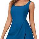 Aleumdr One Piece Swimdress Swimsuit for Women Tummy Control Split Swim Dress Skirt Bathing Suit with Pockets Prussian Blue X-Large