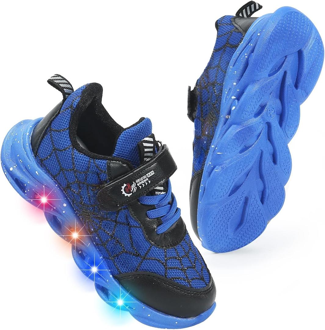 Cartoon LED Illuminated Sneakers for Outdoor Sports and Running with Breathable Design (9 Little Kid, Blue)