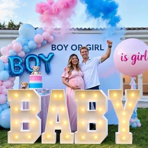 3FT Baby Marquee Letters, Large Light Up BABY Sign for Backdrop Baby Shower Decorations, 3 Feet Tall Big Light Up Letters for Girl Boy Gender Reveal Party Decor, Pre-Cut Foam Board Kit