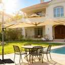 Patio Umbrella, Rectangle Outdoor Cantilever Umbrella, Aluminum Offset Umbrella with Champagne Frame for Pool Deck Garden Outdoor shade for Garden Deck Pool Patio, Beige(Weighted Base Not Include)