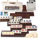 Extguds 6 Player Rummy Cube Game Set, Classic Large Tiles Rummy Cube Game, with 6 Wooden Racks/Trays, 160 Rummy Tiles, Portable Canvas Bag, 1 Timer, 1 Storage Bag,for Family and Party