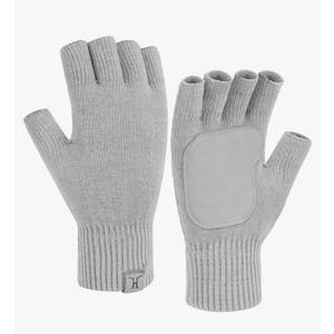 FZ FANTASTIC ZONE Winter Fingerless Gloves for Women Men, Chenille Warm Knit Work Anti-Slip Leather Half Finger Gloves Gifts