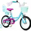 Yventix 14 16 Inch Kids Bike Girls Toddle Bicycle Ages 3-7 Training Wheels | High Carbon Steel Frame, Training Wheels, Basket, Doll Seat, Hand & Coaster Brakes, Chain Guard, Adjustable Seat & Handlebar
