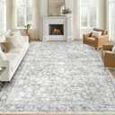 9x12 Area Rugs for Living Room: Washable Large Vintage Floral Rug Low Pile Non-Slip Boho Carpet for Bedroom Dining Home Office (Grey, 9'x12')