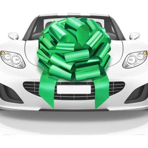 Mata1-USA - Huge Car Bow - Green, 23 Inch - Big Gift Wrapping Bow for Large Gift Decoration - Giant Size for Indoor & Outdoor Use - 26 Loops & 4 Stickers