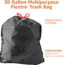 Amazon Basics 30 Gallon Flextra Strength Multipurpose Drawstring Trash Bags, 20% Post Consumer Recycled Material, Tear Resistant, Black, 50 Count