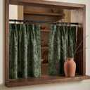 RYB HOME Pinch Pleated Olive Green Curtains for Kitchen Cafe, Light Filtering Semi Sheer Privacy Linen Textured Botanical Curtain Tier for Cottage Vintage Farmhouse Decor, 26" W x 24" L, 2 Panels