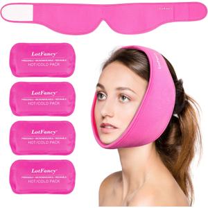 LotFancy Face Ice Pack Wrap with 4 Reusable Hot Cold Therapy Gel Packs, Pain Relief for TMJ, Wisdom Teeth, TMD, Oral and Facial Surgery, Dental Implants, Pink LotFancy Face Ice Pack Wrap with 4 Reusable Hot Cold Therapy Gel Packs, Pain Relief for TMJ, Wisdom Teeth, TMD, Oral and Facial Surgery, Dental Implants, Pink