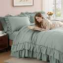 AMBERSPACE King Size Comforter Set Sage Green, Ruffle Shabby Chic Bedding Set Farmhouse 7 Pieces, All Season Fluffy Bed in a Bag with Sheets, Pillowcases & Shams