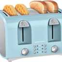 OVENTE Electric 4-Slice Toaster Machine with 6-Shade Selector Setting, Cancel Button, Defrost Function, Crumb Tray, 1400W Power and Wide Slots for Bagels, Waffles and Puff Pastry, Light Blue TS4410LBL