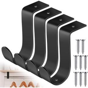 Hicarer 4 Pcs Closet Rod Bracket 1.38 Inch Heavy Duty Wall Mounted Rod Brackets with Screws Metal Closet Pole Support for Living Room Bedroom Shelf Office(Black)