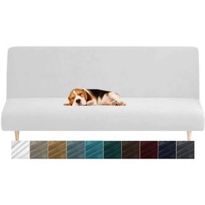 MAXIJIN Velvet Futon Cover Full Size Stretch Futon Mattress Cover Thick Soft Armless Sofa Bed Slipcover Plush Couch Furniture Protector with Elastic Bottom, Machine Washable (White)