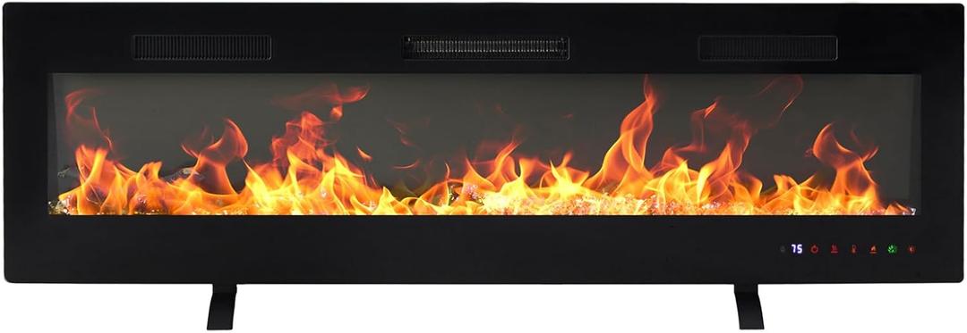 DUMOS 60" Freestanding Electric Fireplace, 1500W/750W Wall Mounted or Recessed Insert Fireplaces Heater with Remote Control,13 Adjustable Flame Color, 12H Timer, Touch Screen, Inky