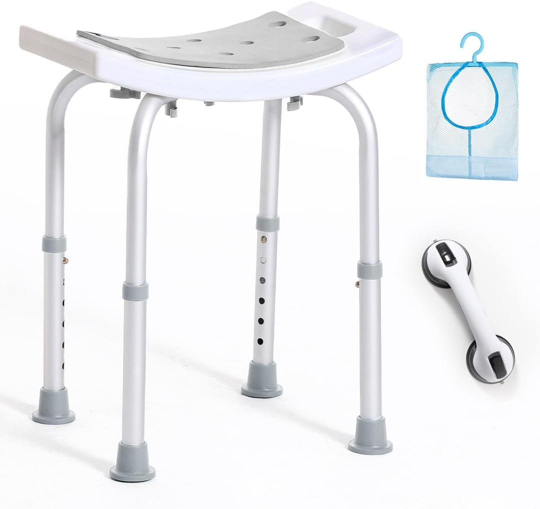 HSA/FSA Eligible Shower Chair With Free Grab Bar - Tool-Free Adjustable Seat for Inside Bathtub, Waterproof Stool for Elderly