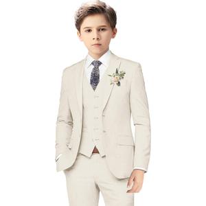 Boys Linen Suits for Kids Summer Slim Fit 3 Piece Beach Wedding Outfit Light Weight Tuxedo Linen Suit Set (Size 3, Ivory)