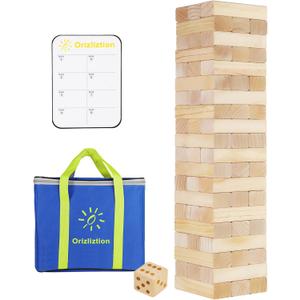 Tumbling Tower Game,Outdoor Games for Adults & Families, Over 3.3 FT 60 PCS Premiun Wooden Stacking Games with Carry Bag Stacking Toys for Backyard, Lawn, Party, Camping (Medium Size)