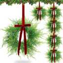 XunYee 6 Pack Small Christmas Wreath for Cabinet Home Kitchen Whimsical Decor with Velvet Bow 11" Persian Grass Lime Green Green Fern Mini Wreaths for Xmas Home Candle Window Chair Fence Decor