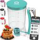 Pancake Batter Dispenser - Kitchen Must Have Tool for Perfect Pancakes, Cupcake, Waffle, Muffin Mix, Cake & Crepe - Easy Pour Baking Supply for Griddle - Pancake Maker with Measuring Label (Turquoise)