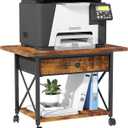 EasyCom 23.6" x 15.7" Under Desk Printer Stand with Storage Drawer, 2-Tier Shelf Desktop Printer Table for Desk with Wheels, Large Rolling Cart for Home Office Fits 3D Printer Scanner Rustic Brown