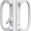 Offset Sliding Patio Door Handle Set, 3-15/16" Screw Hole Spacing, Reversible Non-Handed Sliding Glass Door Handle Replacement, Fits 1-3/8" to 2" Thick Doors, White (White)