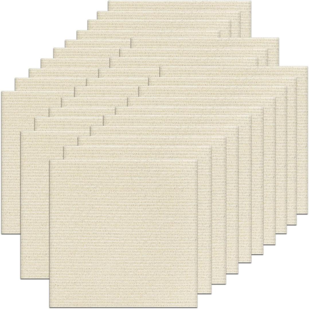 30Pcs Carpet Tiles Peel and Stick, Self Adhesive Carpet Floor Tile 12 x 12, White Soft Padded Flooring Sticker, Home Decor for Bedroom Living Room Office, 30 sq ft per Box