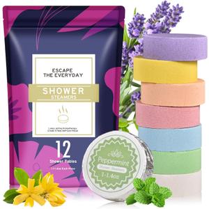 Shower Steamers Aromatherapy-12pcs Essential Oil Shower Bombs, Christmas Gifts Stocking Stuffers for Women, Self-Care Gifts for Women and Men (Purple)