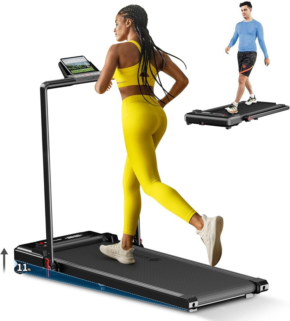 Large Walking Pad with Handle Bar, 17" Widened Running Belt,15% Incline Treadmill, 4MPH/7.6MPH, 3.0 HP Treadmill with 380lbs Capacity, Remote and App Control, Black