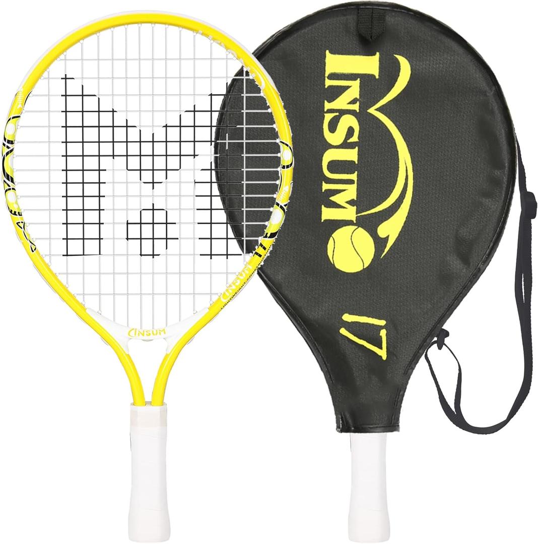 Kids Tennis Racket for Boys & Girls Aged 2-12 - Multi-Color & Style Youth Tennis Racket for Beginner, Includes 420D Nylon Shoulder Strap Bag (Yellow)