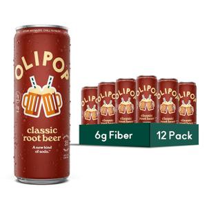 OLIPOP Prebiotic Soda Pop, Classic Root Beer, Pantry Pack Packed with Prebiotics, Fiber, and Botanicals, Gluten Free, GMO Free, 12oz Skinny (12-Cans)