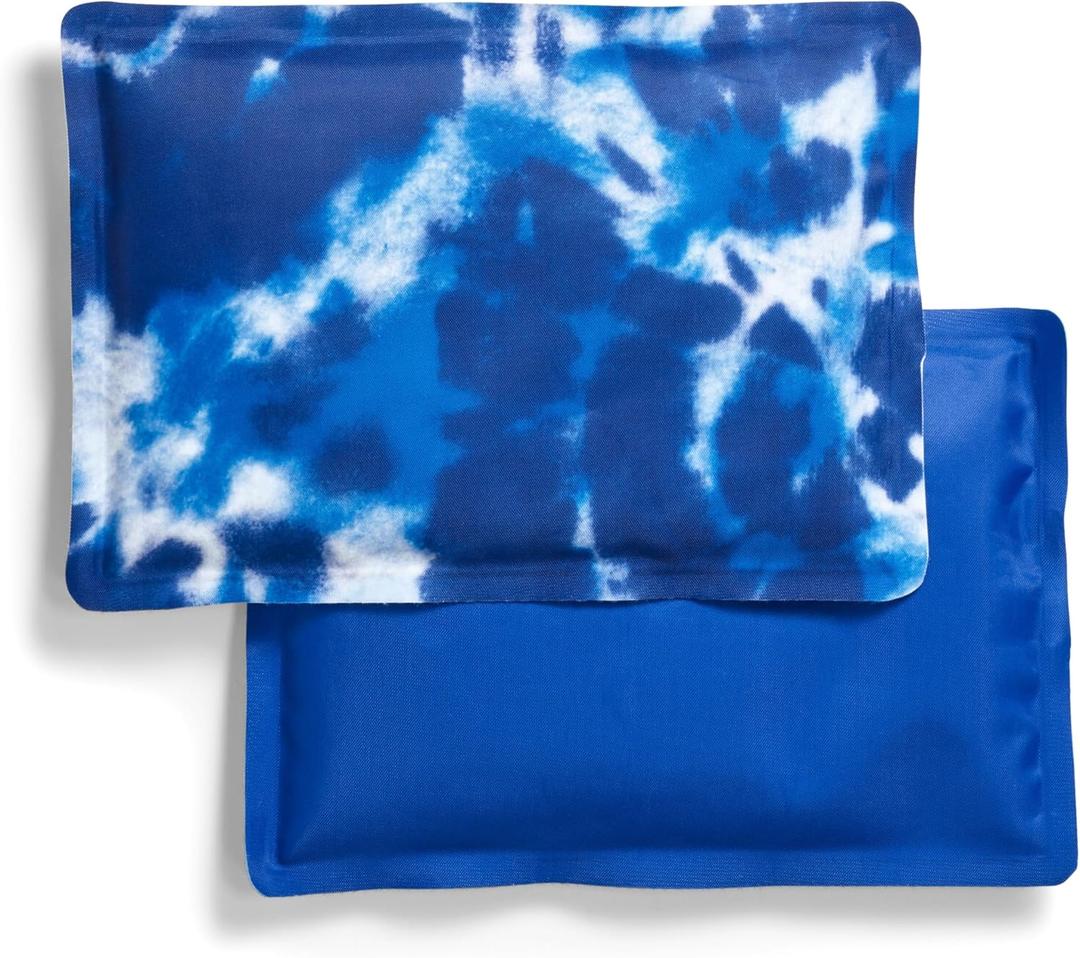 Cool Coolers by Fit & Fresh 2 Pack Soft Ice, Flexible Stretch Nylon Reusable Ice Packs for Lunch Boxes & Coolers, Blue Tye Dye (Standard)