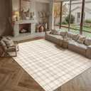 12x15 Beige Plaid Living Room Area Rug