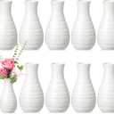 10 Pack Composite Plastic Flower Vases Bulk White Small Tall Conic Floral Vases for Centerpieces Unbreakable Bud Vase for Wedding Party Living Room Decor (Simple)