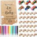 WinnerWhy Baby Shower Game Sign Kit Includes 32 Unfinished Wooden Car Blocks, 12 Markers, and a Prize Decoration Sign for Baby Shower (Kraft)