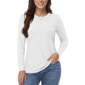 Women's Cotton Long Sleeve Shirts Crew Neck T-Shirts Soft Casual Breathable Tees Basic Tops L