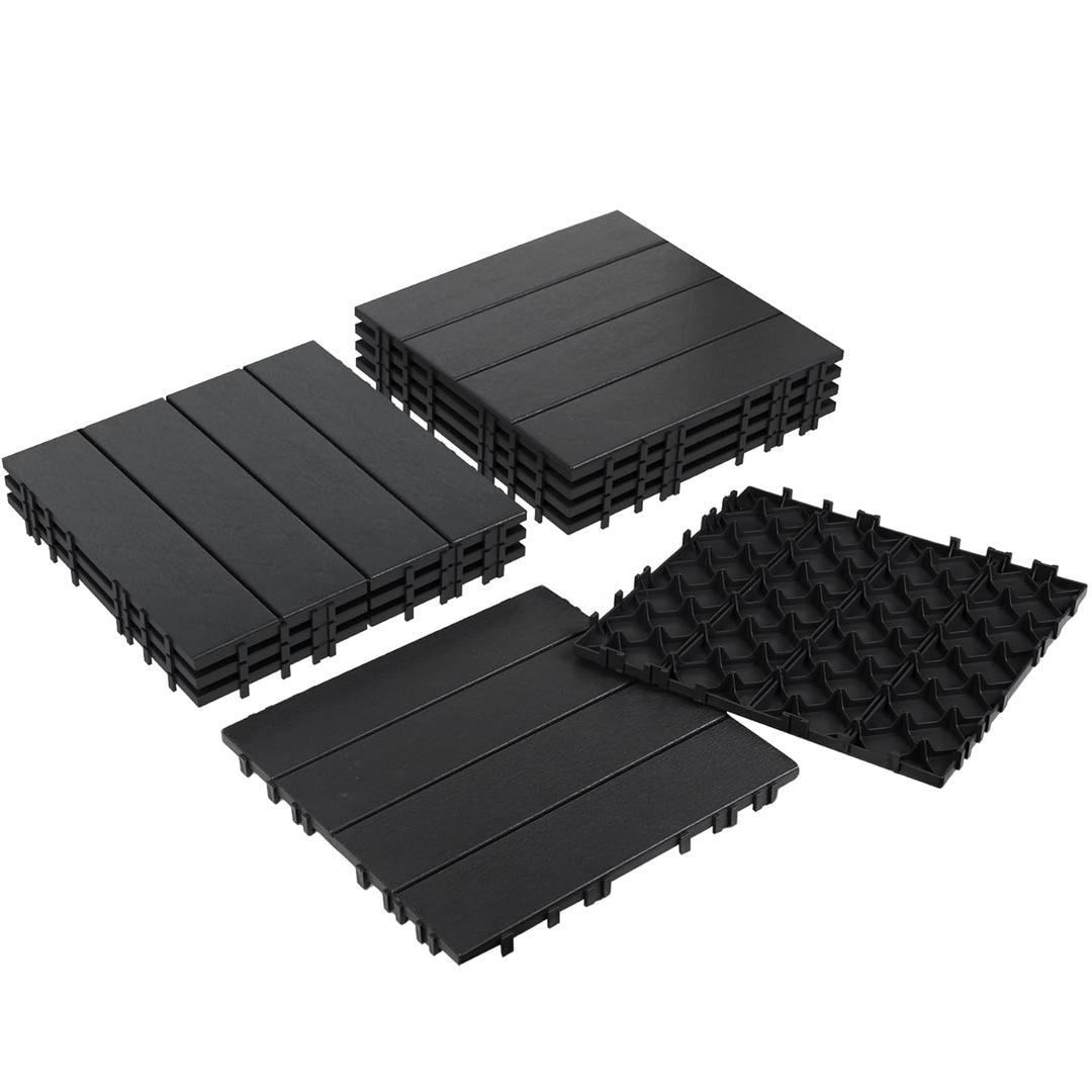 Neoaider 9PCS Plastic Interlocking Decking Tiles 12" x 12", 9 sq. ft Waterproof Outdoor Flooring All-Weather, Patio Floor Decking Tile for Garden Porch Poolside Balcony Backyard, Dark Grey
