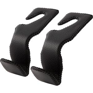 Headrest Hooks for Car, Back Seat Organizer Black Leather Hanger Holder Hook, for Hanging Purses and Bags and Coats, Pack of 2