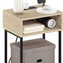 Furinno Moretti Side Table, 3-Tier End Table with Charging Station, Metal Frame Night Stand, Bedside Table with USB and Type-C Charging Port, for Living Room, Bedroom, Bauhaus Oak