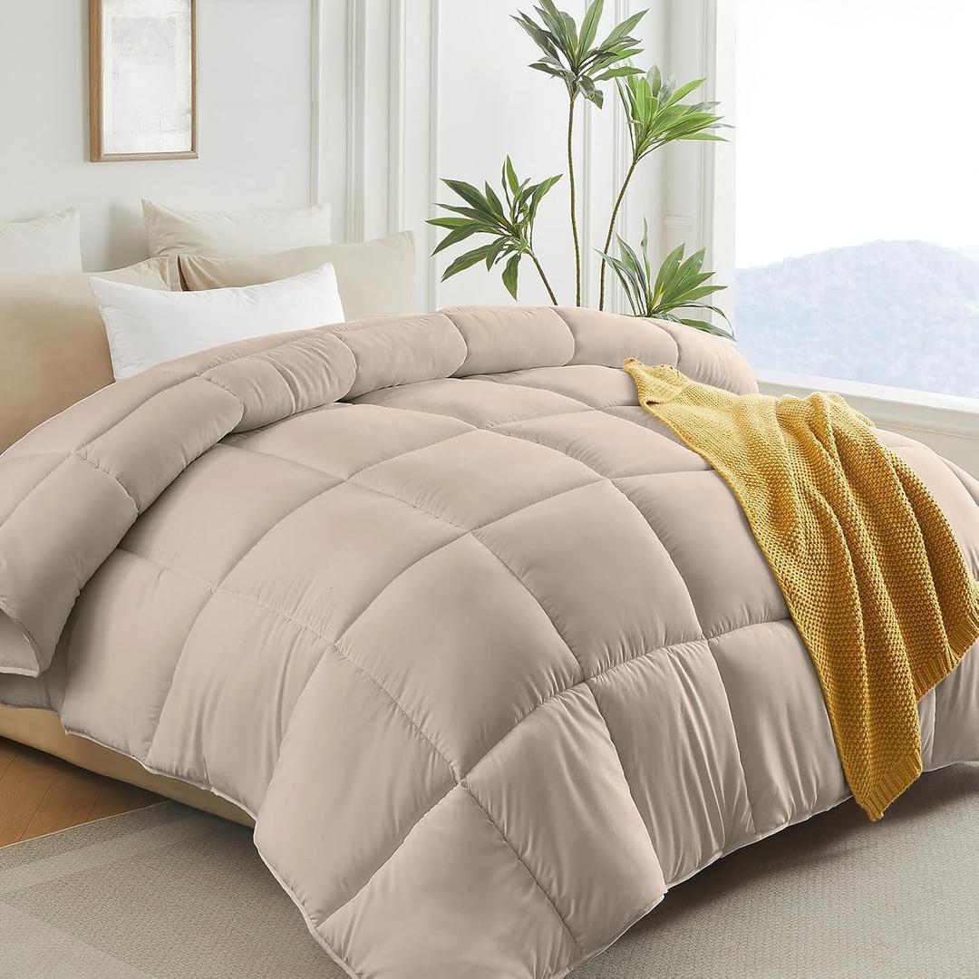 L LOVSOUL Down Alternative Comforter King Size Duvet Insert,All Season Duvet Insert with Corner Tabs,Beige Comforter King 106x90Inches