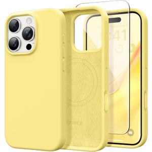 GONEZ Magnetic for iPhone 16 Pro Case, [Compatible with MagSafe] Anti-Scratch Microfiber Lining & Screen Protector, Silicone Camera Control, Shockproof Slim Phone Cover 6.3 inch, Yellow