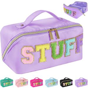 Preppy Stuff Makeup Bag, Stoney Clover Travel Toiletry Bag Pouch Chenille Letter Make Up Bags Girls Cute Cosmetic Bag Wedding Birthday Mothers Day Gifts for Women Stuff Bag (Purple)