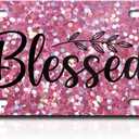 License Plate, Black Front Funny Cute Decoration Aluminum Metal License Plates Cover with 4 Holes, Novelty Vanity Tag Cover Car Decor Accessory Glitter Pink Words