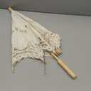 Lace Flower Embroidery Parasol Wedding Bride Photography Umbrella Silk Cloth Handle Solid Wood White